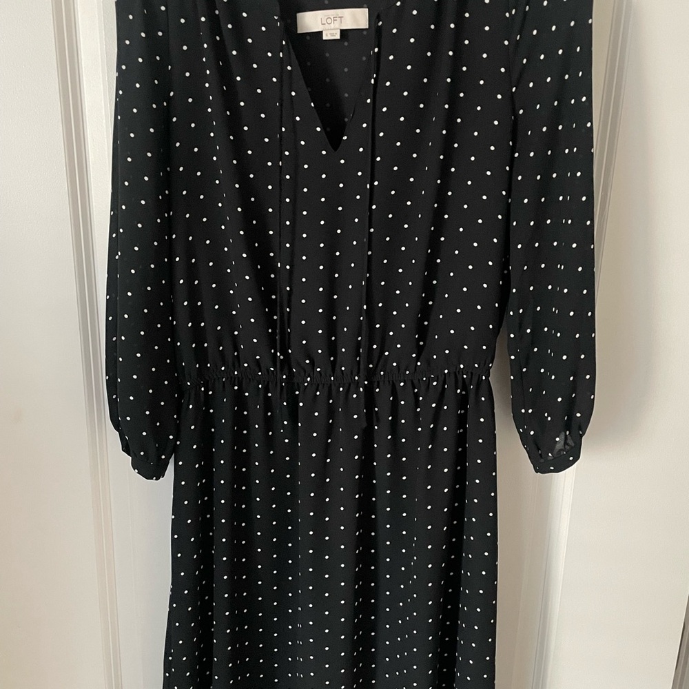 LOFT Black Wrap Sundress with Bishop Sleeves